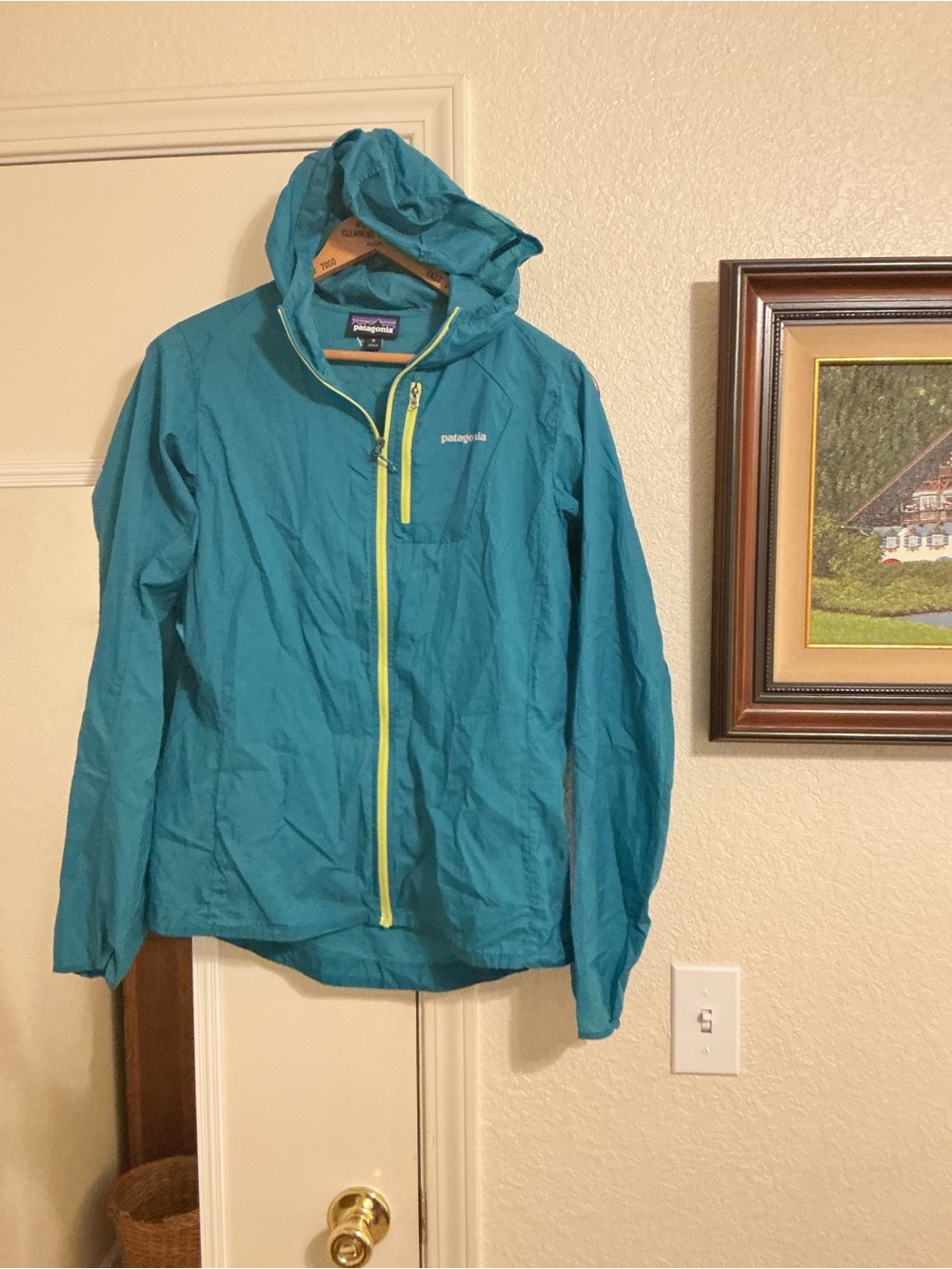 Patogonia Houdini Womens Windbreaker Jacket Teal Blue Size M lightweight